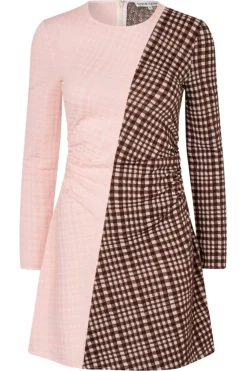 Stine Goya 2118 Checkered Jersey, Ruched Waist Short Dresssg-aw25-d157-2118< Kjoler
