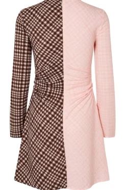 Stine Goya 2118 Checkered Jersey, Ruched Waist Short Dresssg-aw25-d157-2118< Kjoler