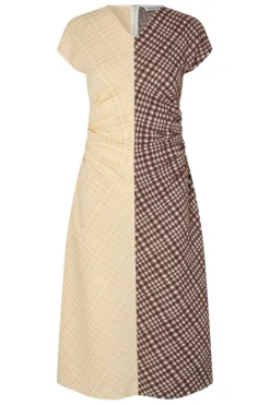 2118 Checkered Jersey, Ruched Waist Midi Dresssg-aw25-d156-2118*Stine Goya New
