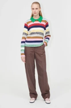 Stine Goya 2386 Cotton Mix / Crochet Cotton, Mix Stripe Polo Collar Sweatersg-pf25-k033-2386< Strik|Bluser & Skjorter