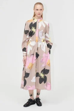 2070 Light Fluid Ecovero, Waist Gather Shirt Midi Dresssg-pf25-d146-2070*Stine Goya Hot