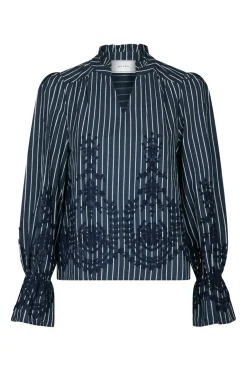 Amara Stripe Emb Blouse 163363*Neo Noir Outlet