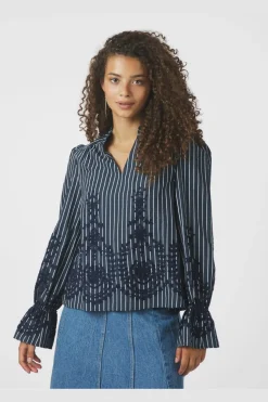 Amara Stripe Emb Blouse 163363*Neo Noir Outlet