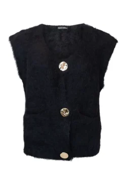Black Colour Bcbjoerk Knitted Button Vest 1217< Veste