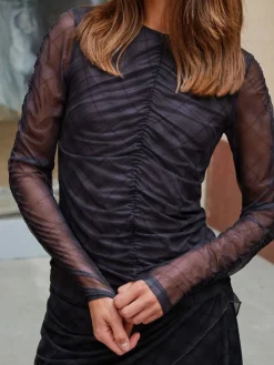 Neo Noir Bea Check Mesh Blouse 167294< Sæt 🛍️|Bluser & Skjorter