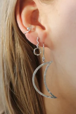 Stine A Big Bella Moon With Stones Earring Silver< Øreringe