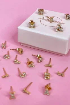 Mellow Moon Bogstav ørering Forgyldt med sten< Øreringe