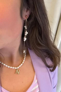 Mellow Moon Double String Pearl Earring Long< Øreringe