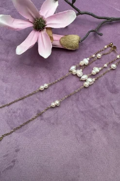 Mellow Moon Double String Pearl Earring Long< Øreringe