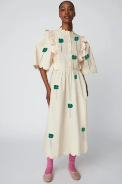 Embroidered Midi Dress With Scallopseb51-4122*Stella Nova Outlet