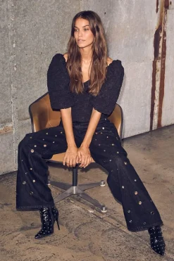 Eyelet Patch Jeans HL10337*Haute L'Amitié