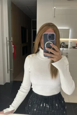 Gold Button Knit Roll Blouse*Valentin Studio New