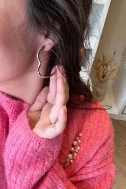 Mellow Moon Heart Hoop Stone< Øreringe