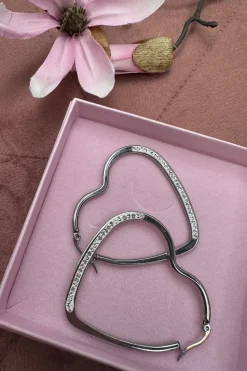 Mellow Moon Heart Hoop Stone< Øreringe