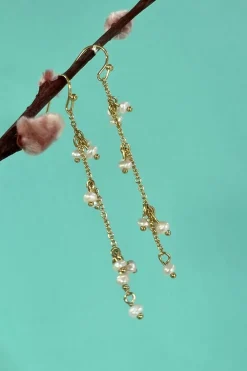 Mellow Moon Kæde- Øreringe Med Ferskvandsperler< Øreringe