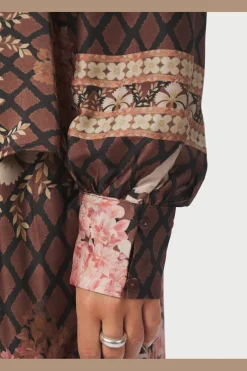 Massima Botanical Border Blouse 167029*Neo Noir Clearance