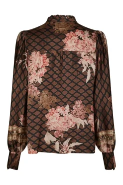 Massima Botanical Border Blouse 167029*Neo Noir Clearance