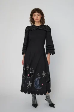Stella Nova Moon And Star Embroidered Midi Dressms54-4316< Kjoler