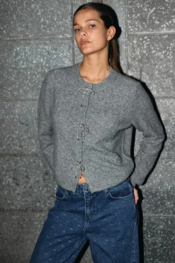 Noisy May Nmbrayana L/S Bow Trim Knit Cardigan< Cardigans|Ammevenligt Tøj