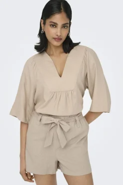 Onlcaro 2/4 V-Neck Linen Bl Top Cc*Only New