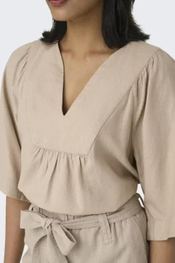 Onlcaro 2/4 V-Neck Linen Bl Top Cc*Only New