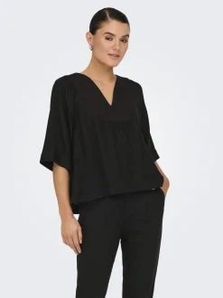 Only Onlcaro 2/4 V-Neck Linen Bl Top Cc< T-Shirts & Toppe