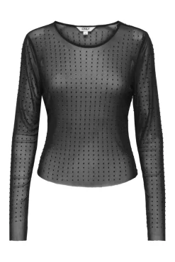 Only Onlhilen Ls Rhinestone Mesh Top< T-Shirts & Toppe