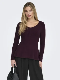 Only Onlibi Life Ls V-Neck Rib Peplum Cc Knt< Strik|Bluser & Skjorter