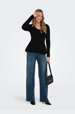 Onlibi Ls V-Neck Rib Peplum Cc Knt*Only Hot