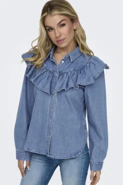 Only Onlindigo Ls Frill Shirt Qyt< Bluser & Skjorter|Ammevenligt Tøj