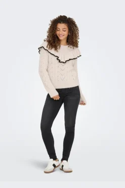 Only Onlisolde Ls Frill O-Neck Knt< Strik|Bluser & Skjorter