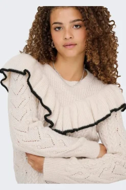 Only Onlisolde Ls Frill O-Neck Knt< Strik|Bluser & Skjorter