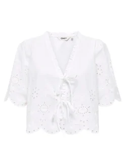 Only Onlmiffy S/S Emb Tie Top< T-Shirts & Toppe|Ammevenligt Tøj