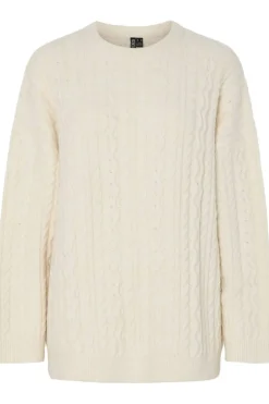 Pieces Pcjisa Ls O-Neck Long Cabel Knit< Bluser & Skjorter|Strik