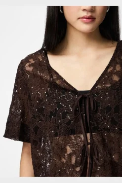 Pieces Pclouise 2/4 V-Neck Tie Top< Sæt 🛍️|T-Shirts & Toppe