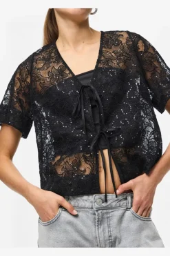 Pieces Pclouise 2/4 V-Neck Tie Top< Sæt 🛍️|T-Shirts & Toppe