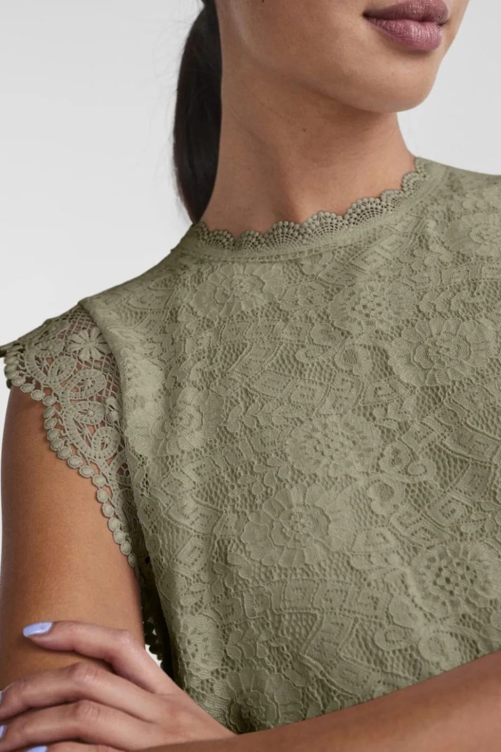 Pieces Pcolline Sl Lace Top 17120454< T-Shirts & Toppe