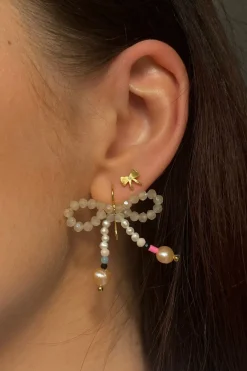 Stine A Petit Bow Earring With Stone Silver< Øreringe