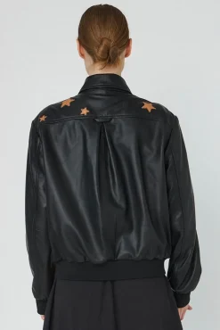 Stella Nova Starlight Leather Bomber Jacketsl54-7328< Overtøj & Jakker