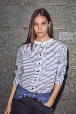 Haute L'Amitié Stripe Cuff Logo Shirt HL10301< Bluser & Skjorter|Ammevenligt Tøj