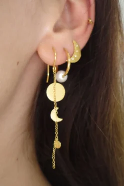 Stine A Sun And Moon Earring With Chain< Øreringe