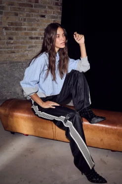 Sweat Mix Blue Stripe Shirt HL10460*Haute L'Amitié Outlet