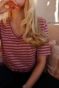 Liberte Ulla-Ss-Vneck-Stripe-Tshirt 21674< T-Shirts & Toppe