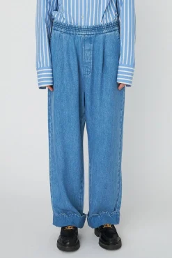 Stella Nova Washed Blue Mid-waist Pants With Scallop Edgewd54-6325< Bukser, Jeans & Leggings