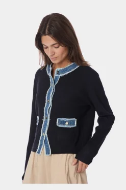 Neo Noir Zelma Knit Denim Cardigan 167245< Cardigans